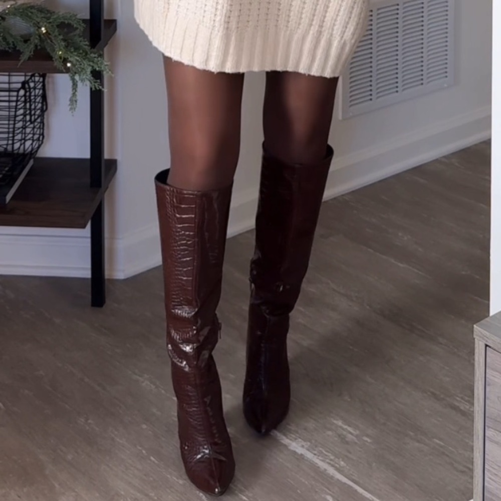 Brown Knee High Alligator Boots